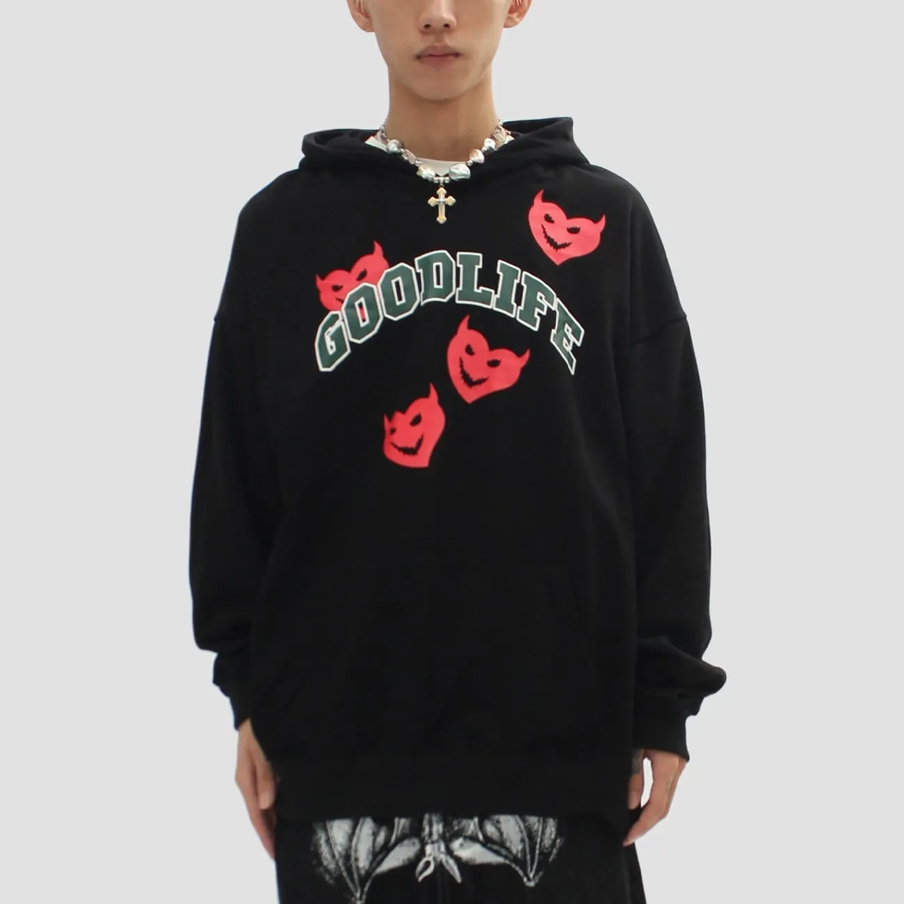 WLS Little Devil Print Oversized Hoodie