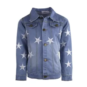 Women's Star Leather Patched Denim Jacket