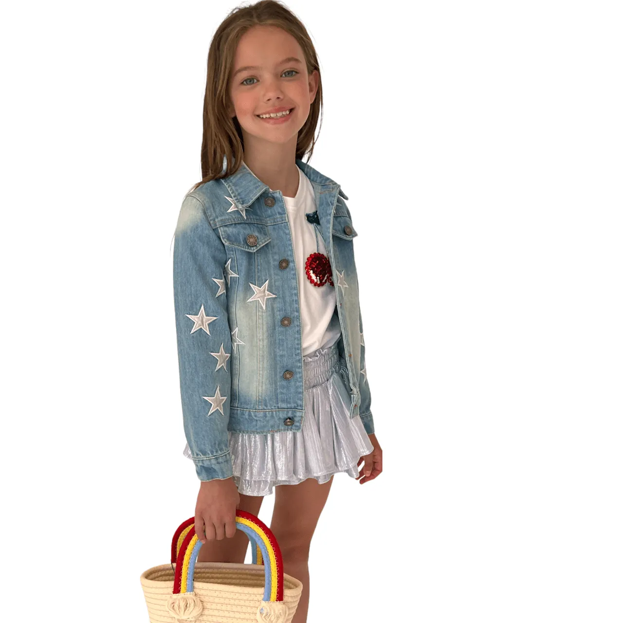 Women's Star Leather Patched Denim Jacket