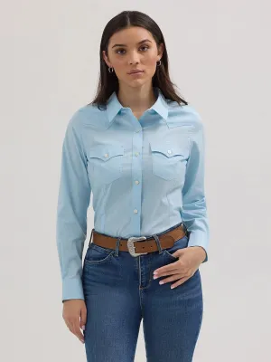 Women's Wrangler Retro 112358015 Western Long Sleeve Shirt Cool Blue