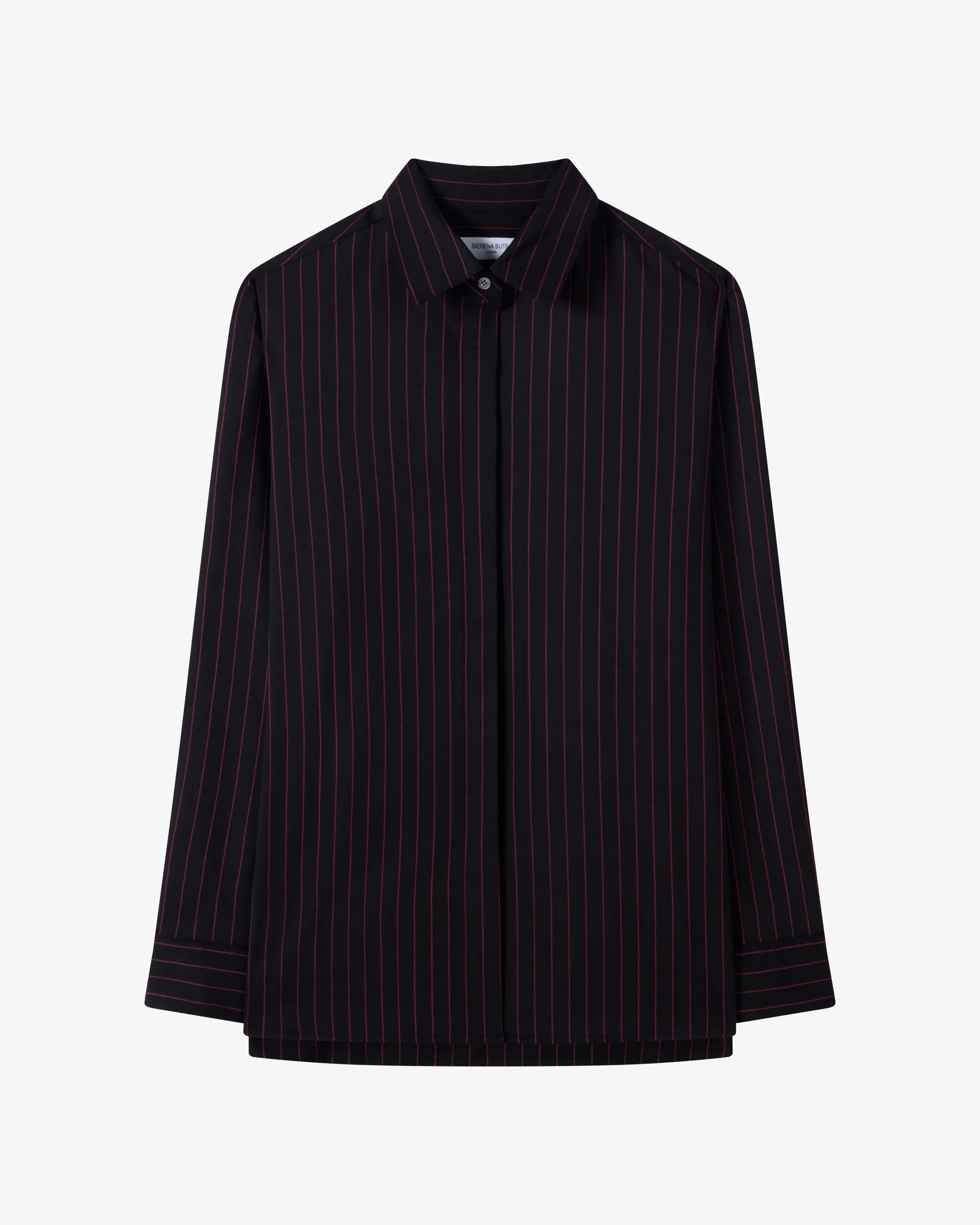 Wool Pinstripe Boyfriend Shirt - Black/Pink