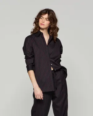 Wool Pinstripe Boyfriend Shirt - Black/Pink